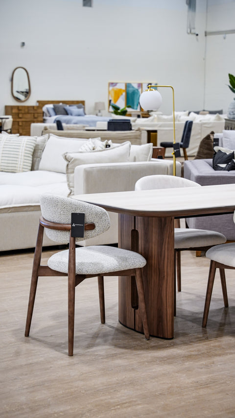 Atticus Dining Table with Travertine Ceramic Top