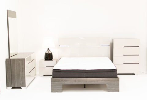 Benson Grey/ Brown Glossy Finish Queen Bed With Storage