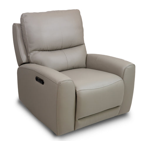 Brooke Leather Power Recliner Chair - Light Grey