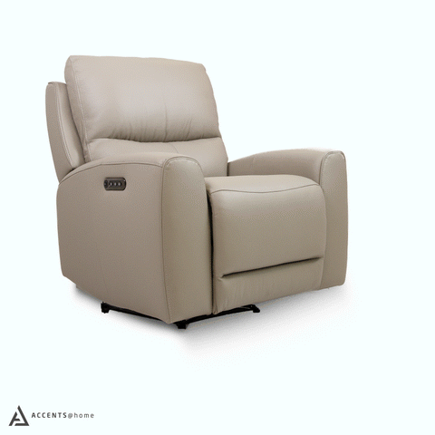 Brooke Leather Power Recliner Chair - Light Grey