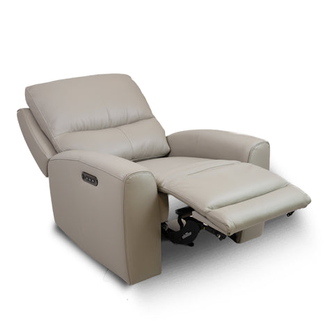 Brooke Leather Power Recliner Chair - Light Grey