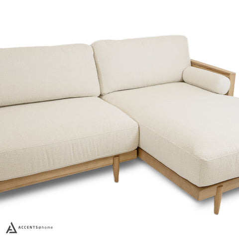 Cesca Solid Oak Wood and Fabric Sectional - Mellow Ivory