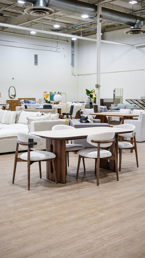 Atticus Dining Table with Travertine Ceramic Top