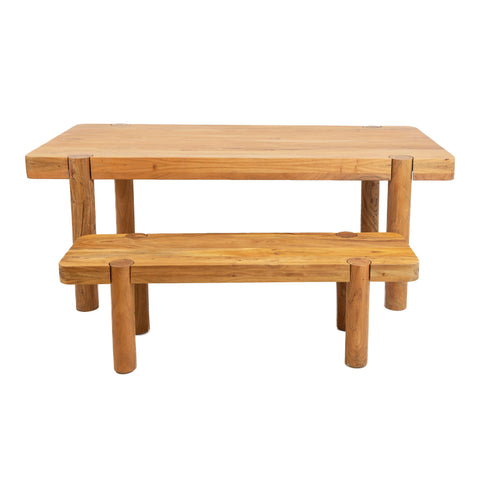 Haini Acacia Wood Round Leg Bench and dining table