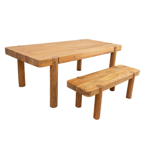 Haini Acacia Wood Round Leg Bench and haini dining table