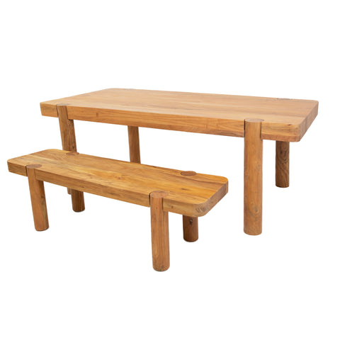 Haini Acacia Wood Round Leg Bench and haini dining table