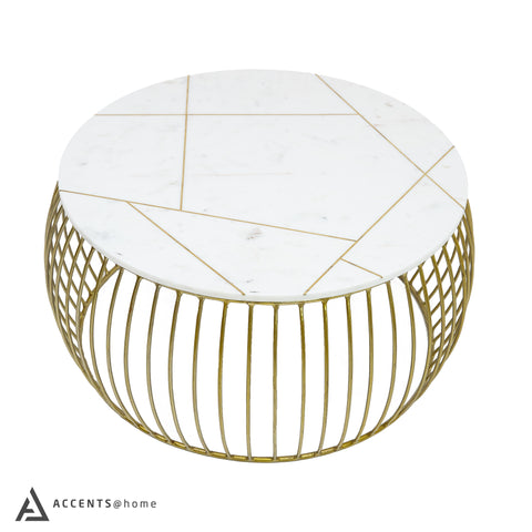 KATYA GOLD ROUND MARBLE COFFEE TABLE WIRE METAL BASE