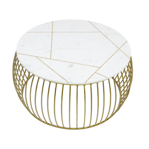 KATYA GOLD ROUND MARBLE COFFEE TABLE WIRE METAL BASE