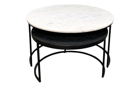 Treme White/Black Round Marble Nesting Coffee Tables Set Of 2