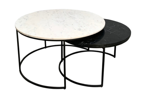 Treme White/Black Round Marble Nesting Coffee Tables Set Of 2