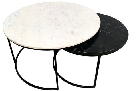 Treme White/Black Round Marble Nesting Coffee Tables Set Of 2