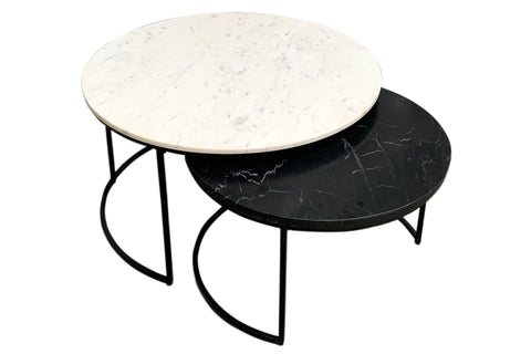 Treme White/Black Round Marble Nesting Coffee Tables Set Of 2