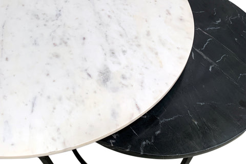 Treme White/Black Round Marble Nesting Coffee Tables Set Of 2