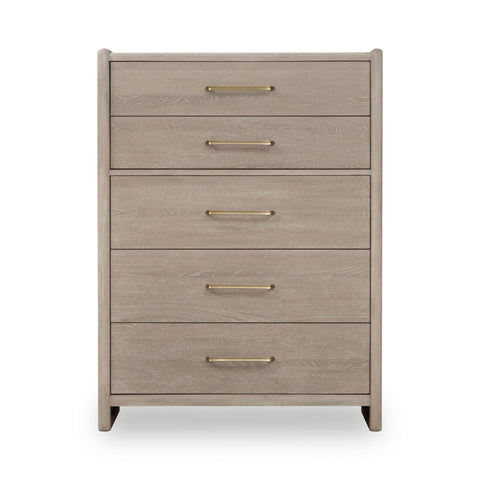 Gardenia Five Drawer Oak Wood Chest in Chai
