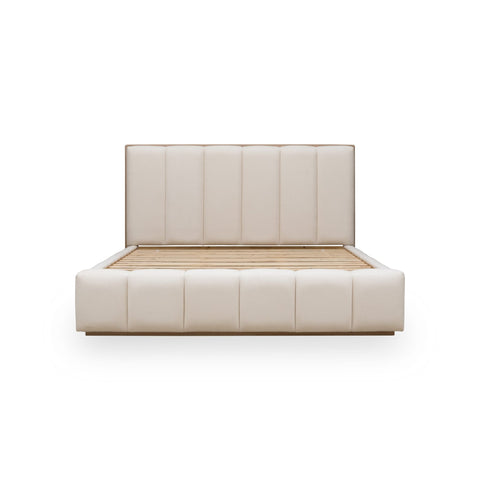 Gardenia Wood Frame Upholstered Platform Bed in Cotton and Chai