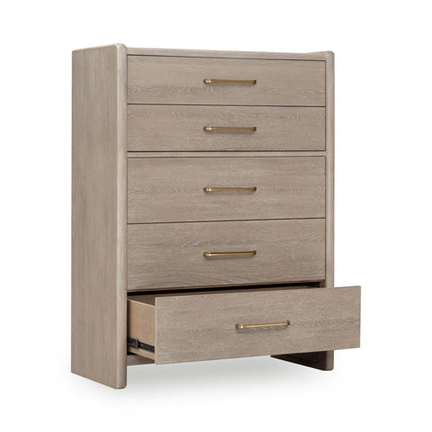 Gardenia Five Drawer Oak Wood Chest in Chai