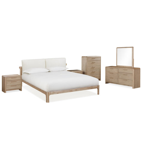 Furano Upholstered Two Cushion Platform Bed in Ginger and Natural Linen