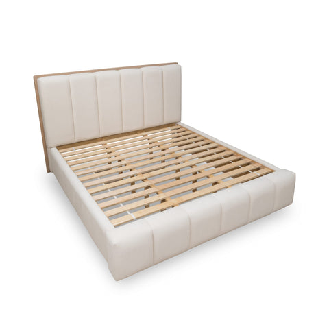 Gardenia Wood Frame Upholstered Platform Bed in Cotton and Chai