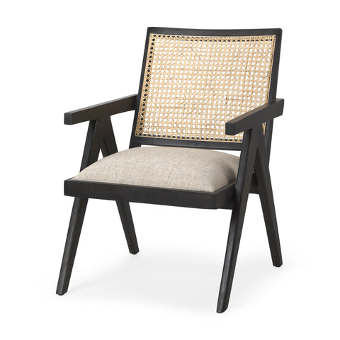 Black Wood | Cane Back | Beige Upholstery_0