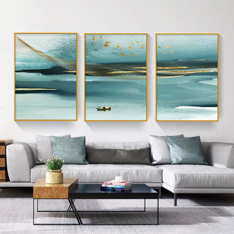 Azure Set of 3 Alloy Matt - Golden Frame Wall Art