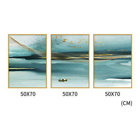Azure Set of 3 Alloy Matt - Golden Frame Wall Art