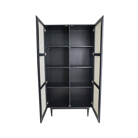 Floor Model Cane Bookcase With Full Doors
