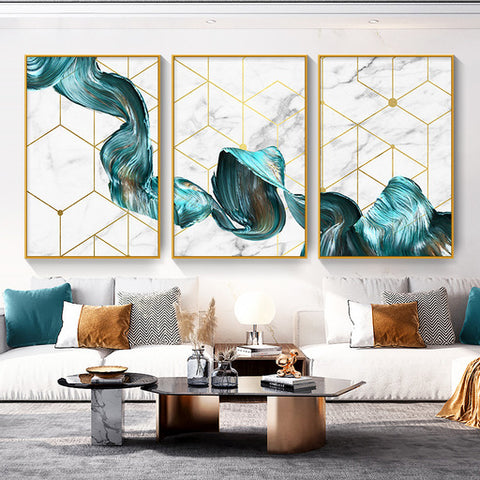 Satin Set of 3 Alloy Matt - Golden Frame Wall Art