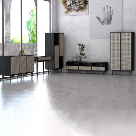 Floor Model Cane Bookcase With Full Doors