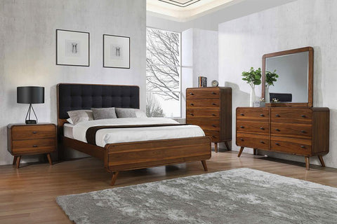 Robyn King Bed With Upholstered Headboard Dark Walnut