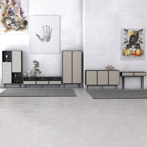 Floor Model Cane Bookcase With Full Doors