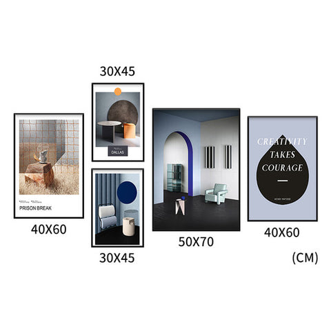 Monterey Set of 5 Alloy Matt - Black Frame Wall Art