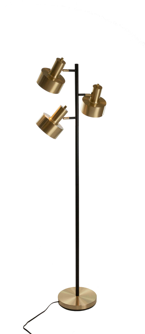 Arrigo 3 Light  Black and Antique Brass Floor Lamp