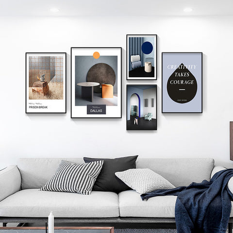 Monterey Set of 5 Alloy Matt - Black Frame Wall Art
