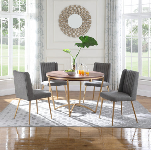 Eleanor Dining Table/ Grey Linen Fabric Dining Chair 5 Piece Set