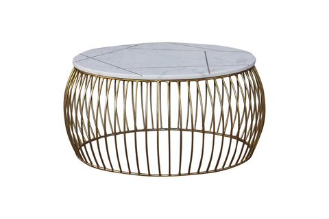 KATYA GOLD ROUND MARBLE COFFEE TABLE WIRE METAL BASE