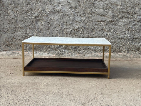 BRINT IRON ACACIA WOOD WITH MARBLE TOP COFFEE TABLE