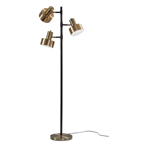 Arrigo 3 Light  Black and Antique Brass Floor Lamp