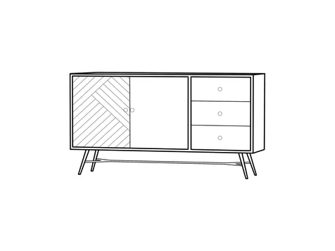 VANCHA Diagonal Pattern Brown 2 Door 3 Drawer Sideboard