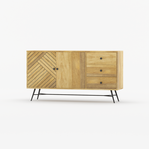 VANCHA Diagonal Pattern Brown 2 Door 3 Drawer Sideboard