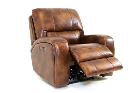 FLOOR MODEL Renault Power Recliner Chair with Power Headrest- Brown Bark Leather Gel