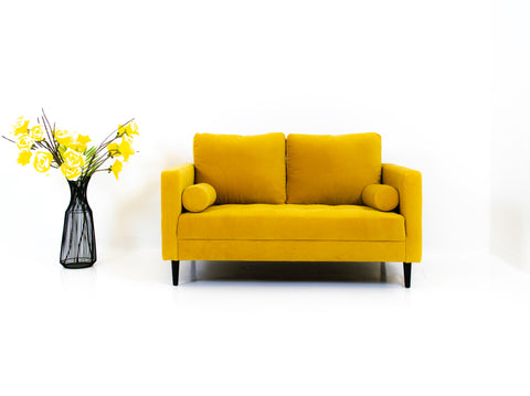 Alfie Mid Century Velvet Fabric Loveseat - Dijon