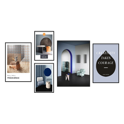 Monterey Set of 5 Alloy Matt - Black Frame Wall Art