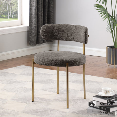 Ronda Boucle Fabric Dining Chair Brushed Brass - Dark Brown