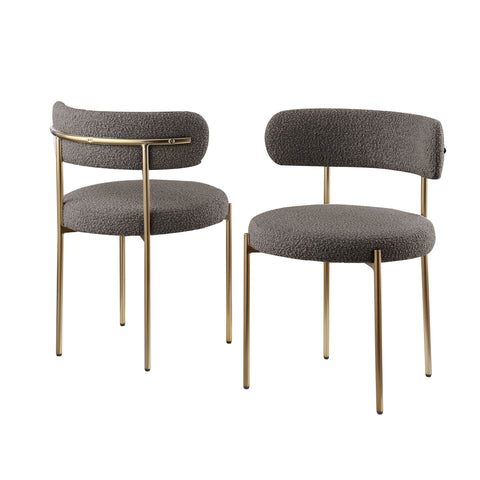 Ronda Boucle Fabric Dining Chair Brushed Brass - Dark Brown