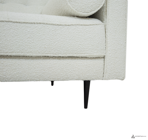 Lucas Mid Century Fabric Sofa - Boucle' White Fabric