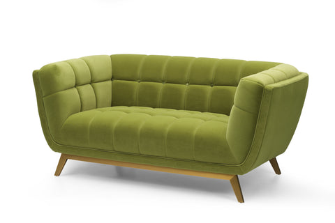 Yaletown Mid Century Tufted Velvet Loveseat - Velvet Moss Green #14