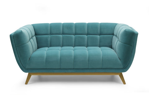 Yaletown Mid Century Tufted Velvet Loveseat - Velvet Teal #19