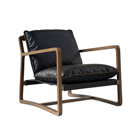 Graven Club Chair Black Leather Cushions with Black Leather Frame