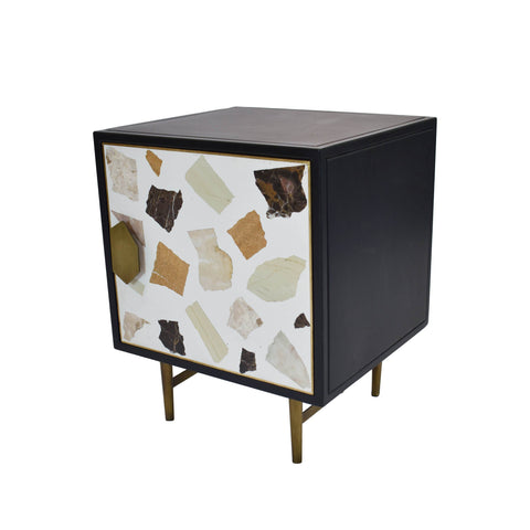 Terrazzo 1 Door Nightstand - Brass And White Mosaic
