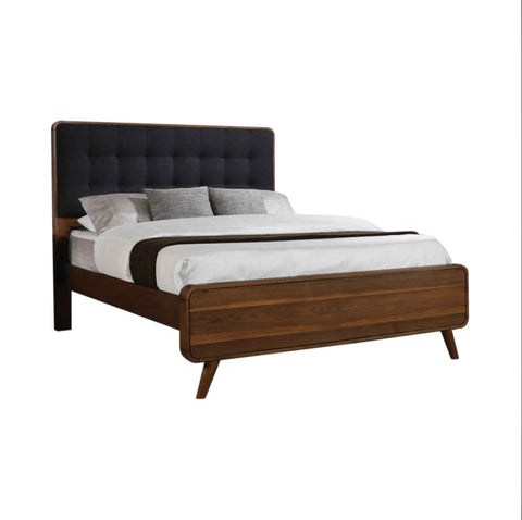 Robyn King Bed With Upholstered Headboard Dark Walnut